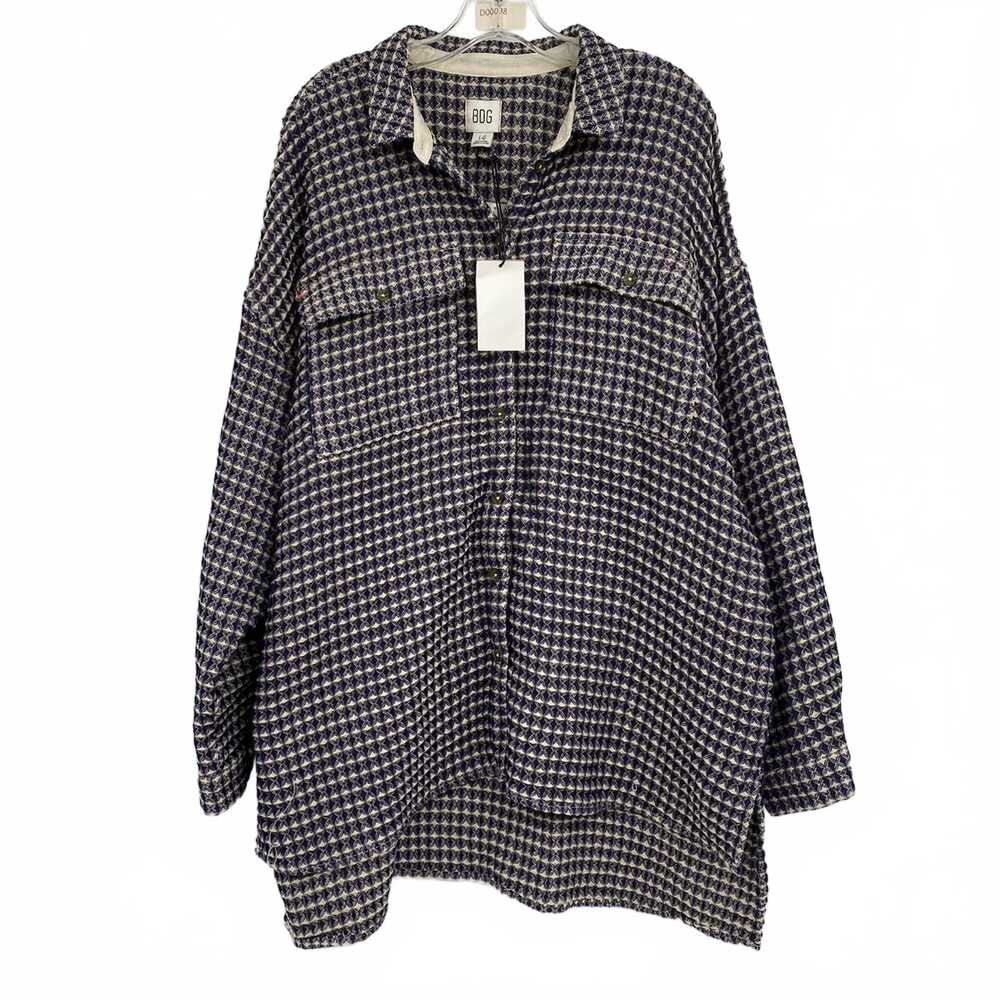 BDG Blue Beige Button-Up Shirt Oversized Waffle Knit | Mens L